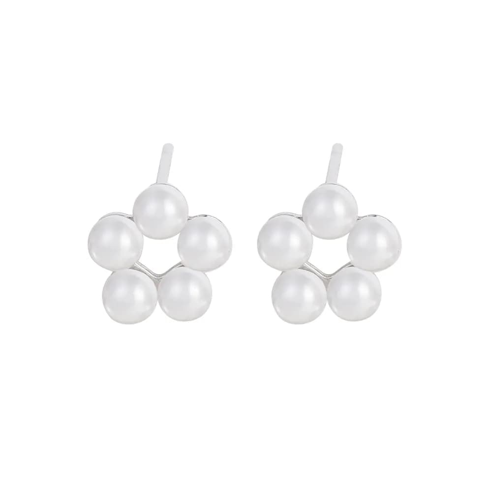 Pearl Cluster Earrings in Platinum — Sterling silver