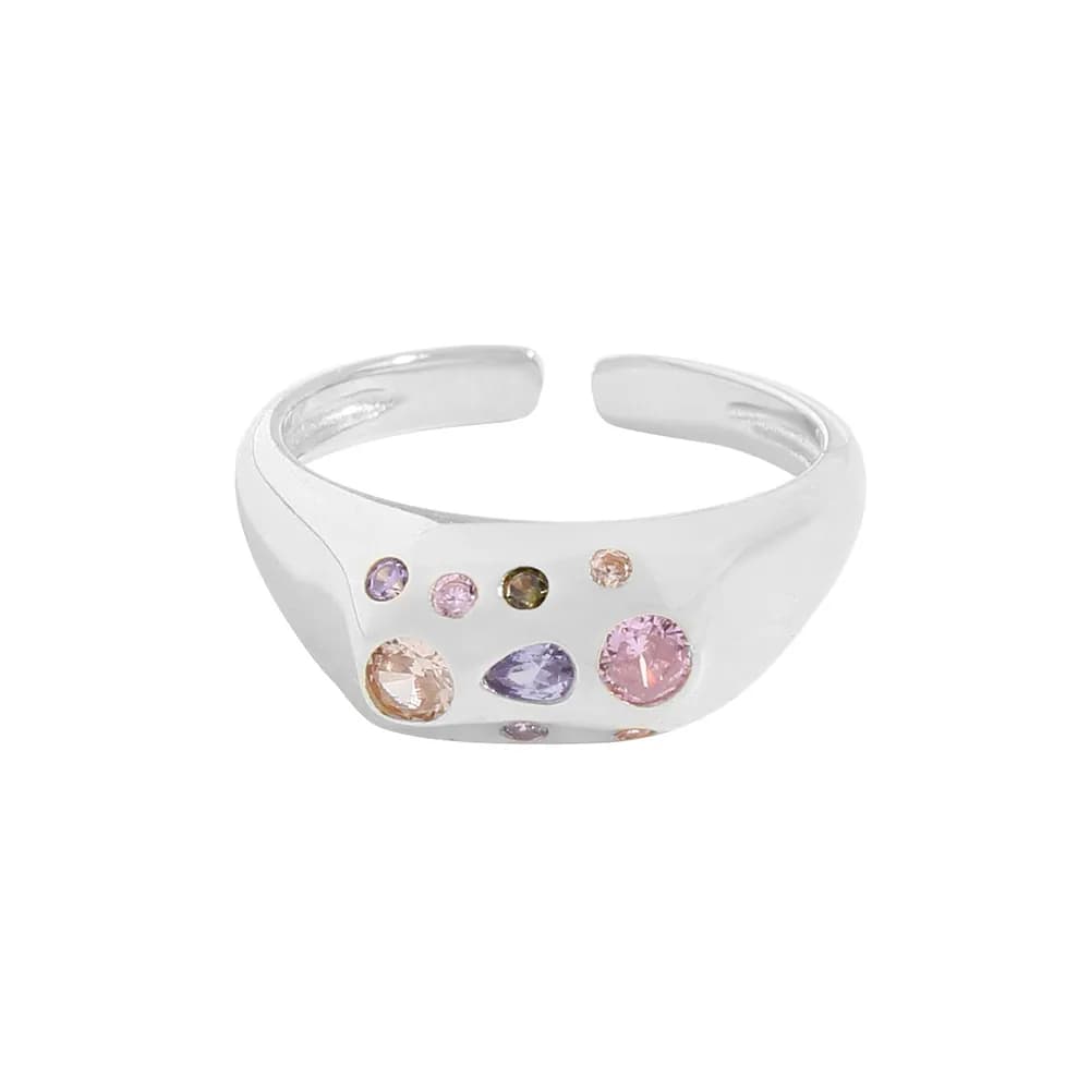 Gemstone Cluster Ring in Platinum — Sterling silver