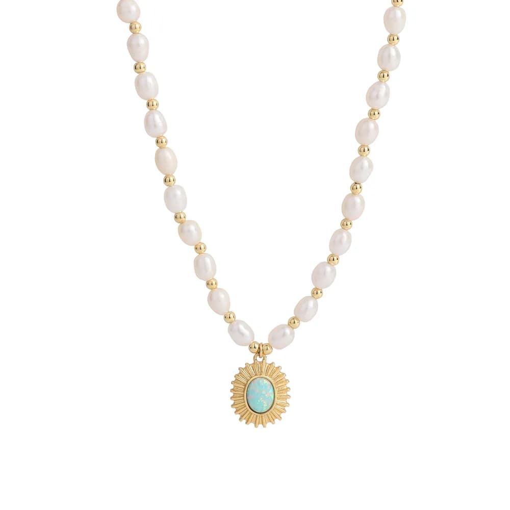 Sunburst Pearl Necklace in Gold — Sterling silver