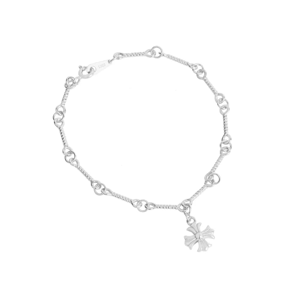 Flower Charm Link Bracelet in Silver — Sterling silver