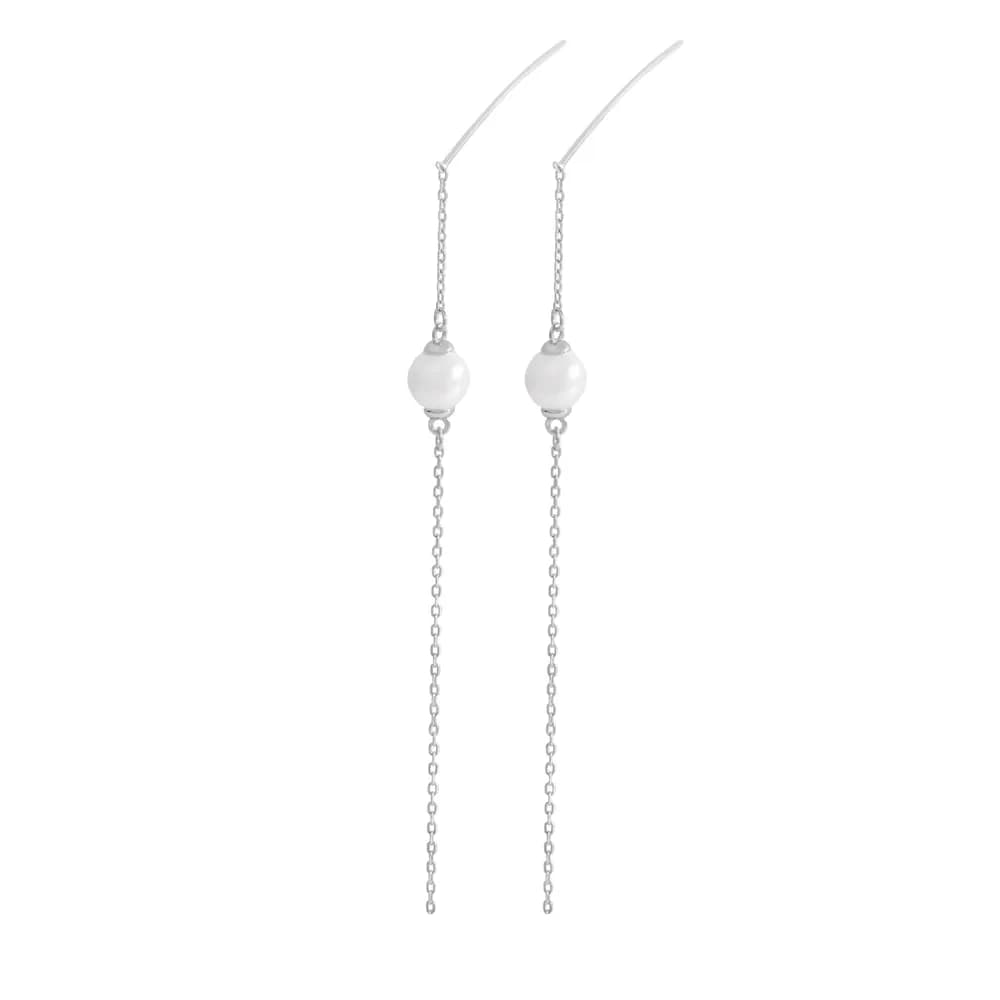 Pearl Chain Drop Earrings in Platinum — Sterling silver