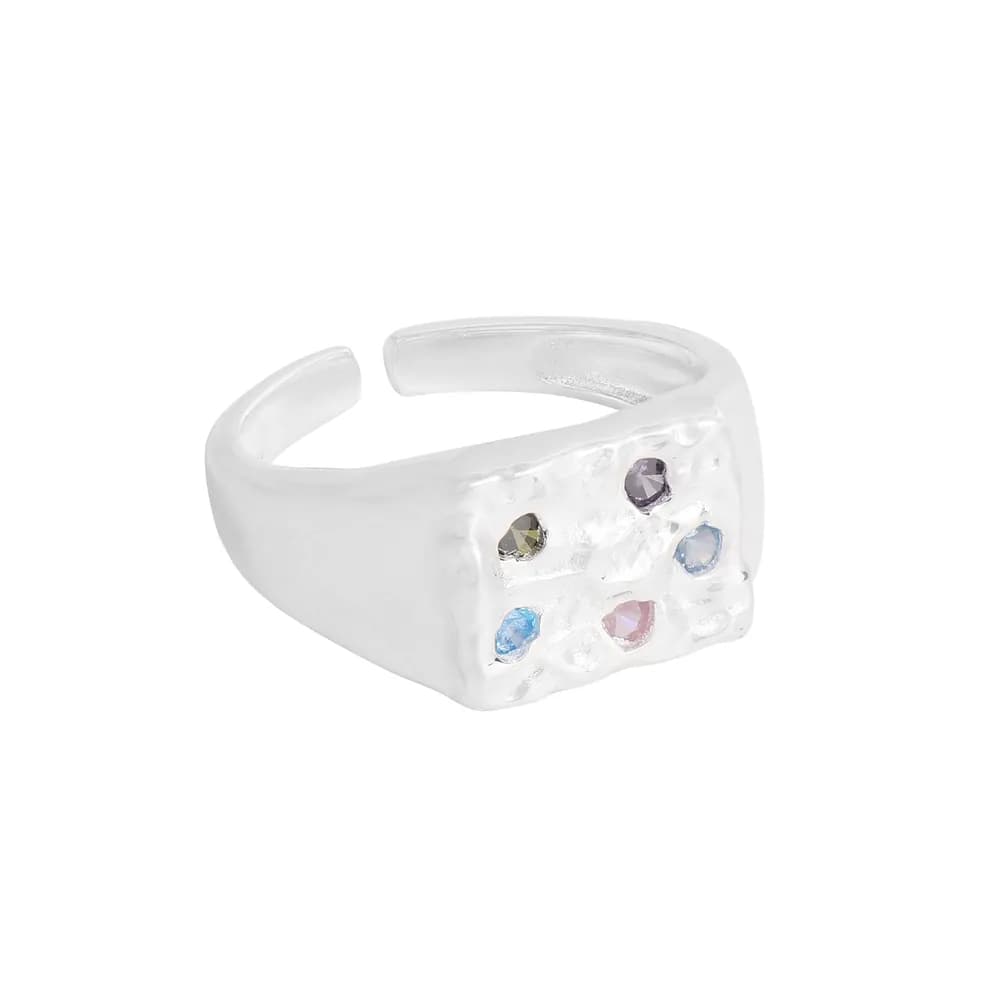 Pastel Gem Grid Ring in Silver — Sterling silver