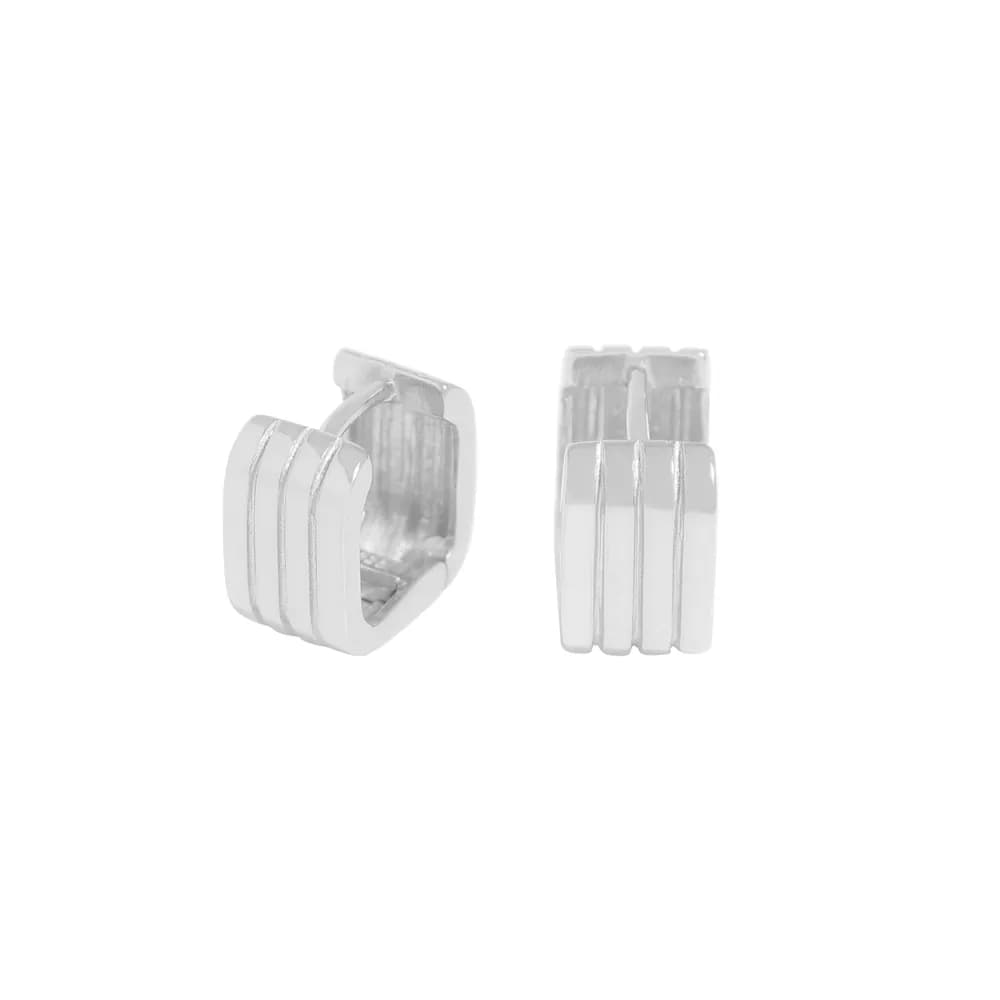 Triple Ridge Hoop Earrings in Silver — Sterling silver