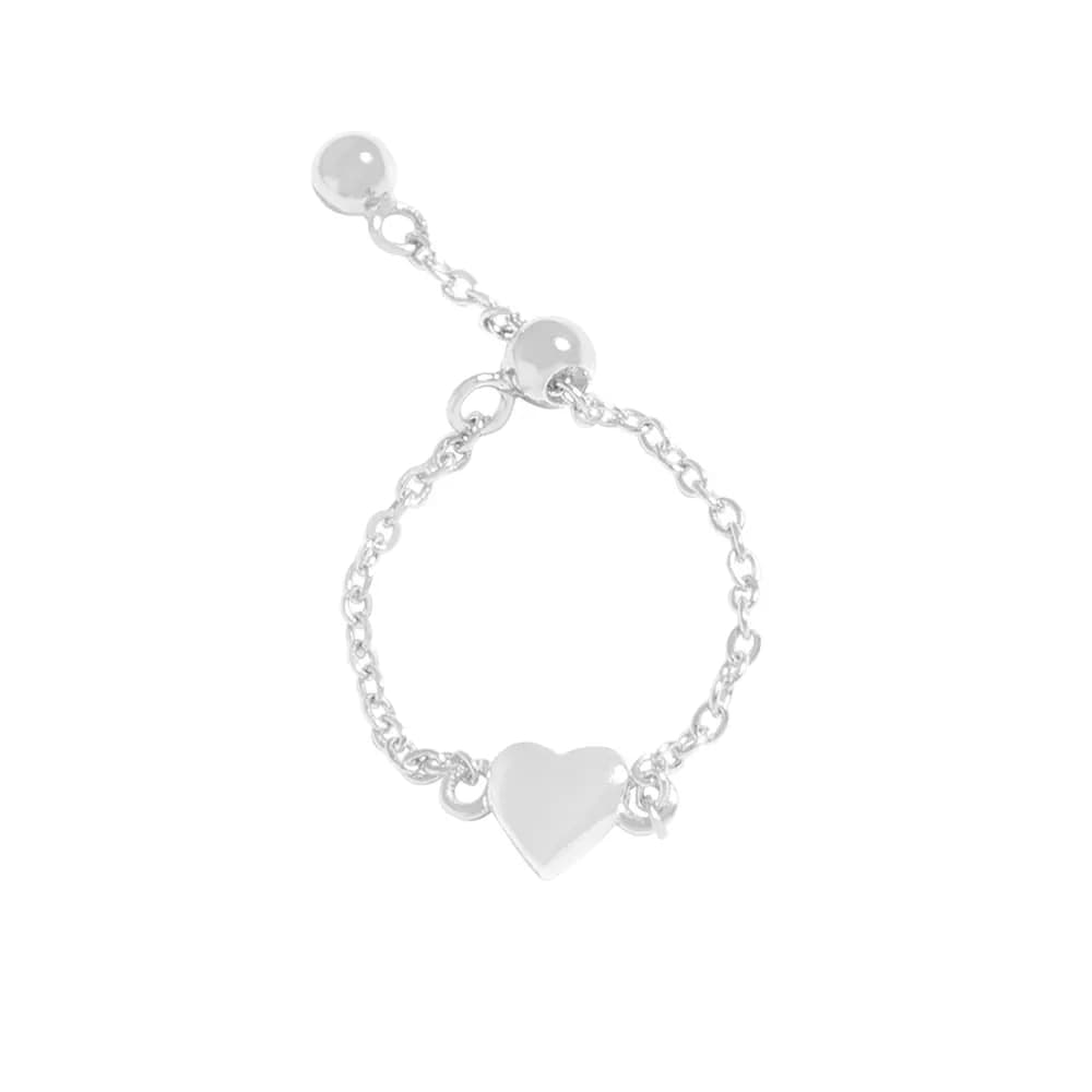 Heart Chain Ring in Silver — Sterling silver