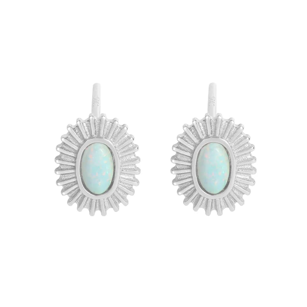 Sunburst Opal Earrings in Silver — Sterling silver