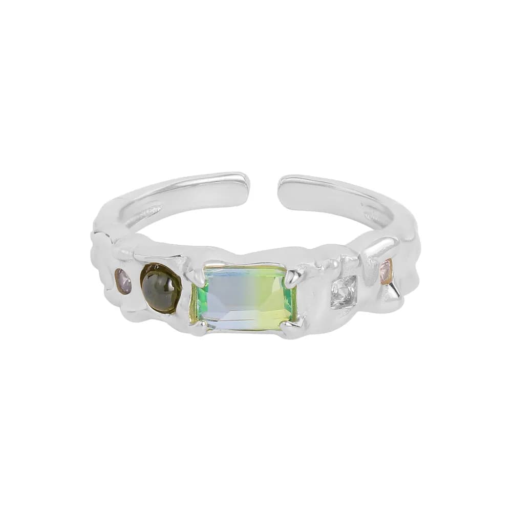 Iridescent Emerald Ring in Platinum — Sterling silver