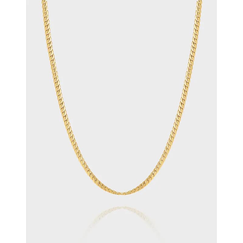 Polished sterling silver curb chain necklace shown on a white background.