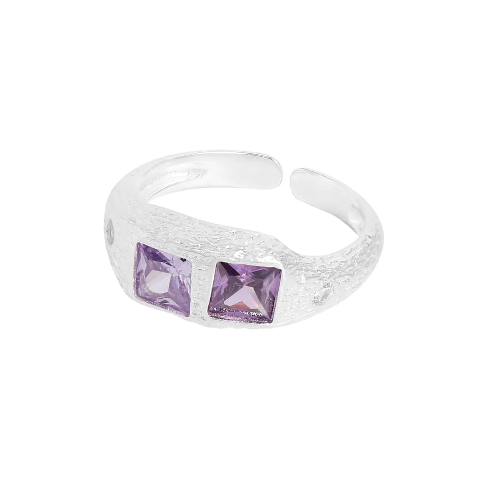 Double Square Amethyst Ring in Silver — Sterling silver