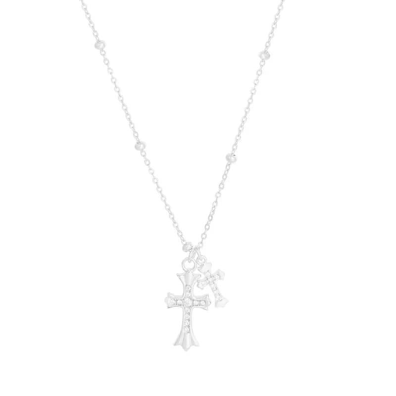 Double Cross Pendant Necklace in Silver — Sterling silver