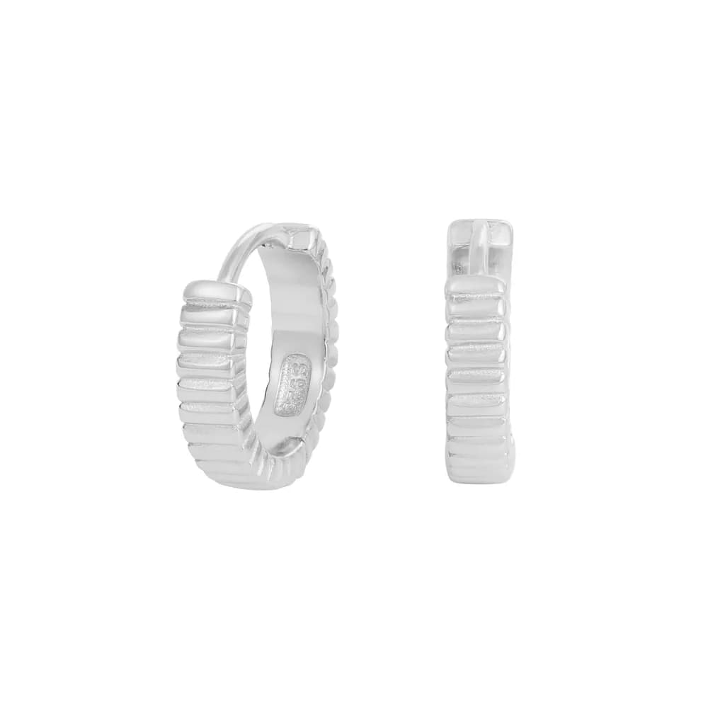 Ribbed Hoop Earrings in Platinum — Sterling silver