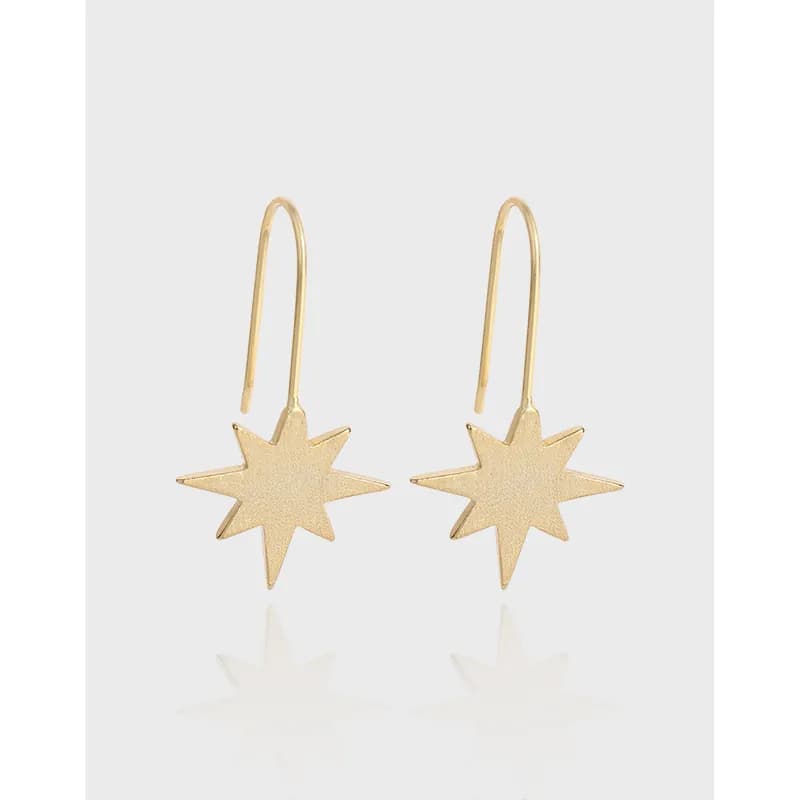 Polished sterling silver starburst drop earrings with curved ear wires