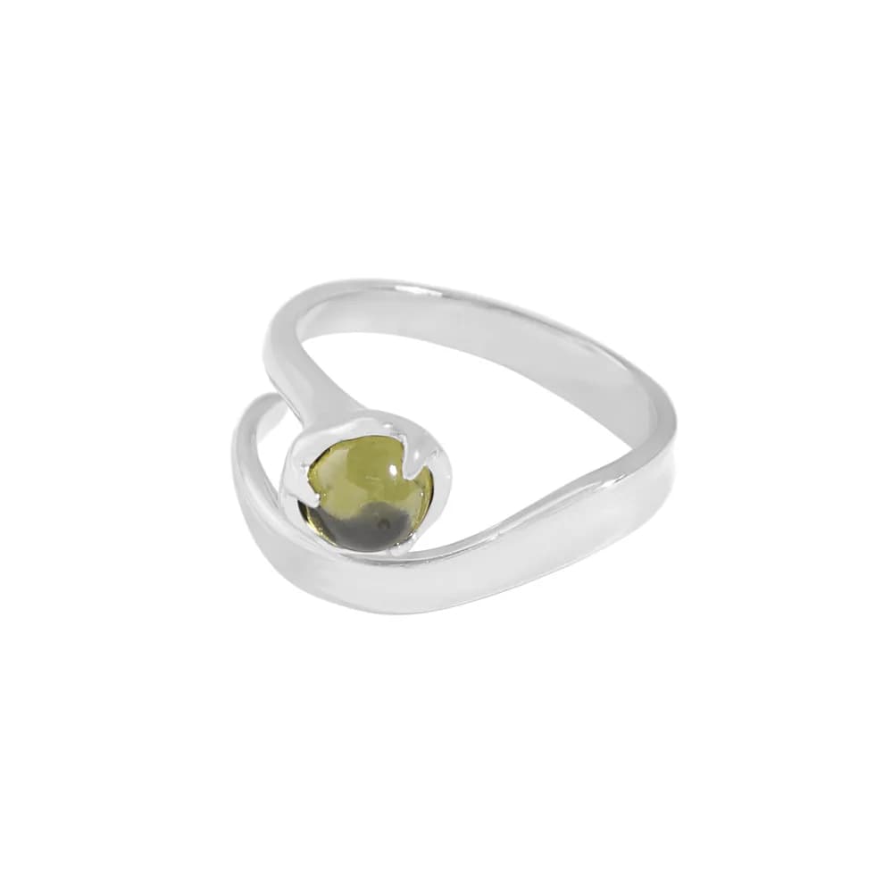 Bezel Set Green Stone Ring in Platinum — Sterling silver