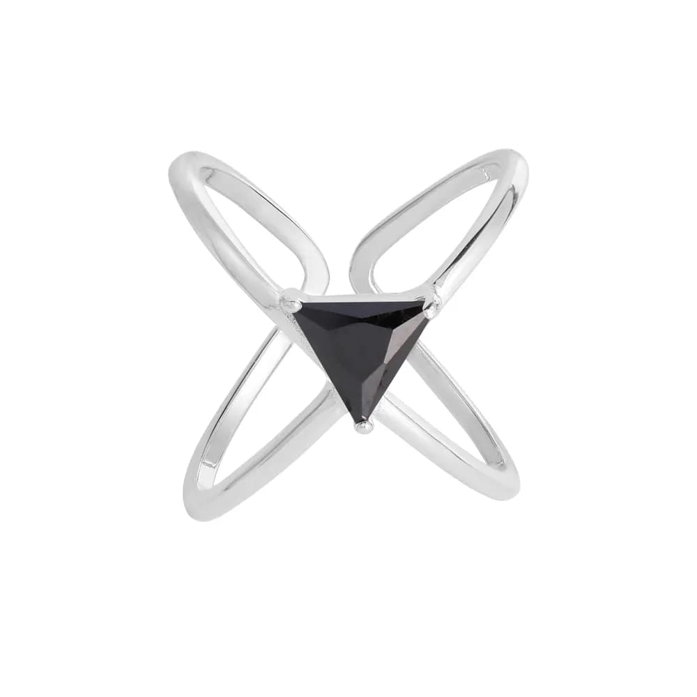 X-Shape Triangle Ring in Black — Sterling silver