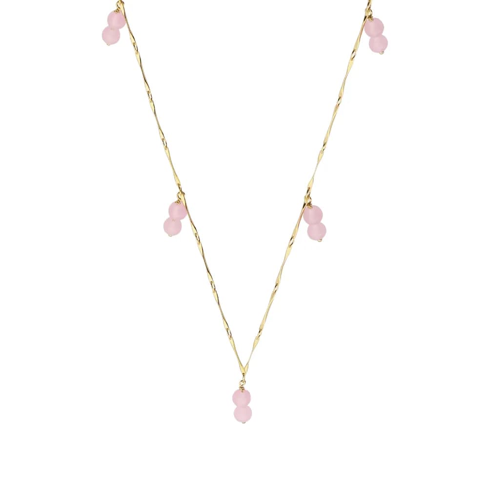 Pink Bead Drop Necklace in Gold — Sterling silver