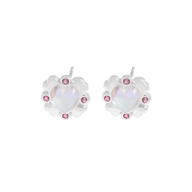 Flower Heart Stud Earrings in Platinum — Sterling silver
