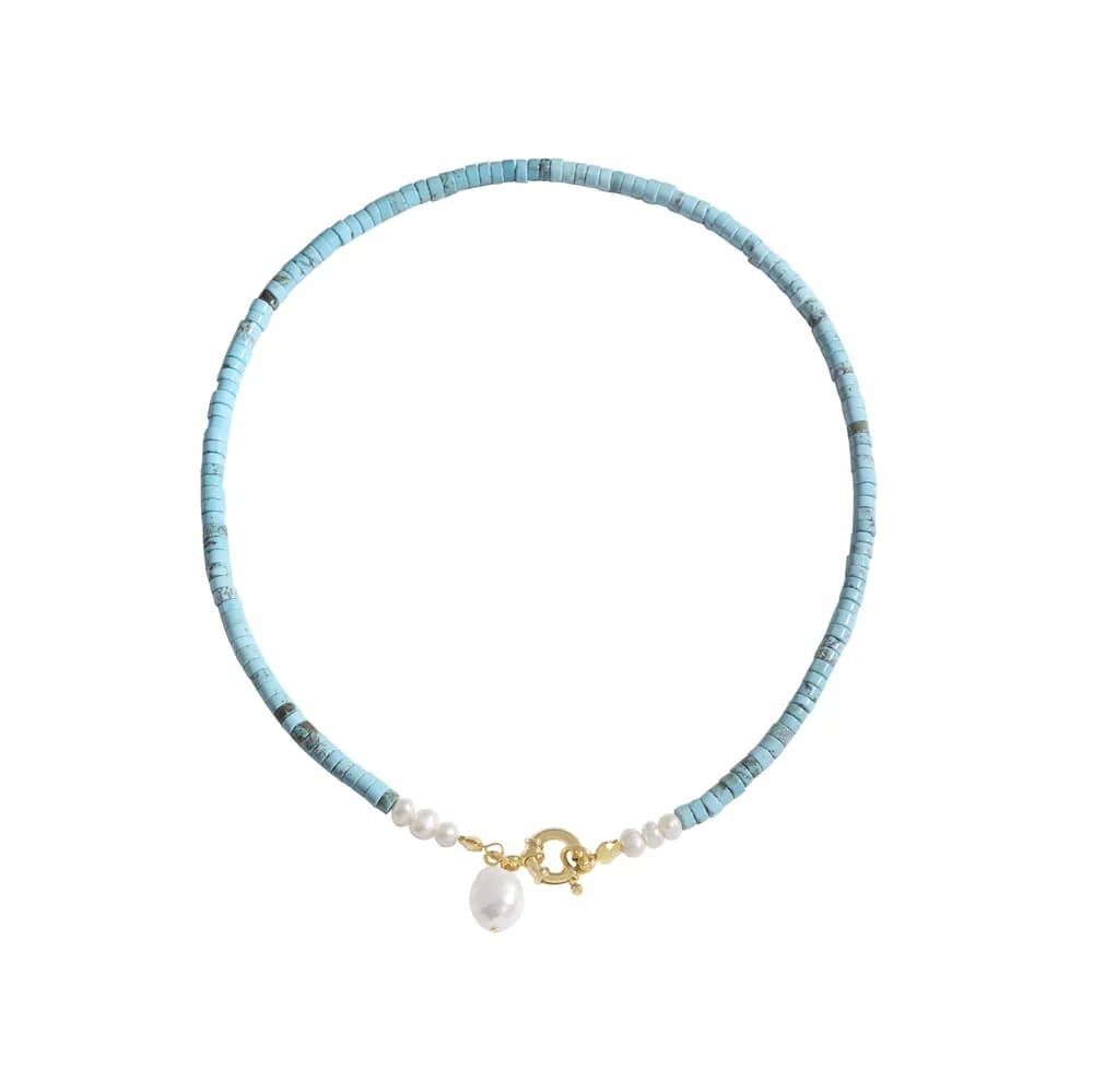 Turquoise Bead Necklace in Gold — Sterling silver