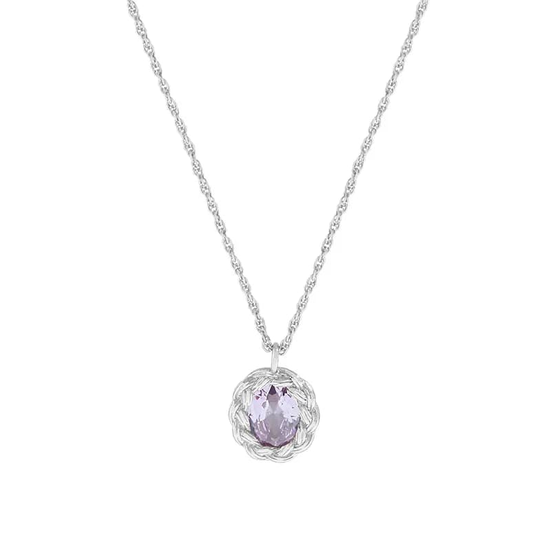 Lavender Gem Halo Necklace in Platinum — Sterling silver