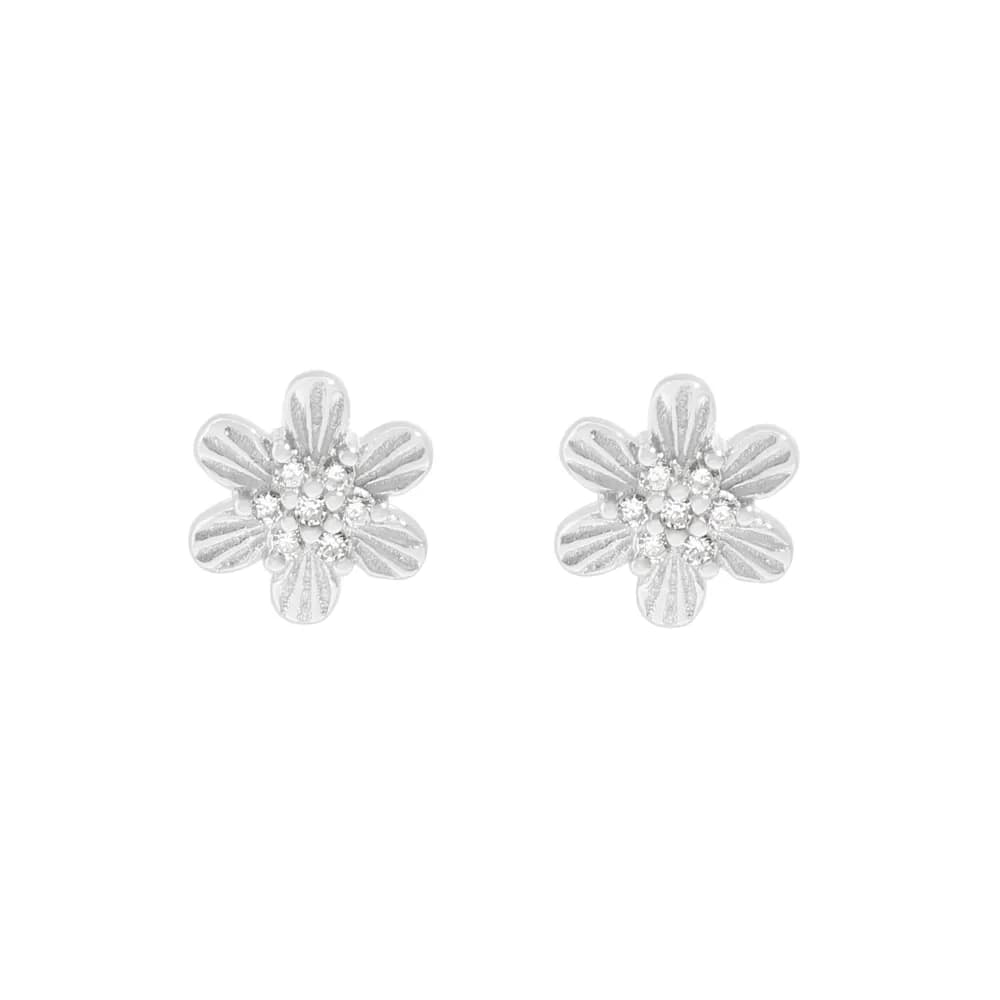 Five-Petal Flower Earrings in Silver — Sterling silver