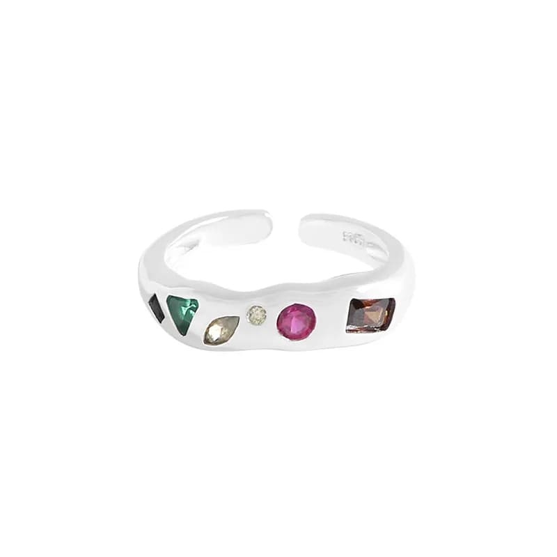 Gemstone Mosaic Ring in Silver — Sterling silver