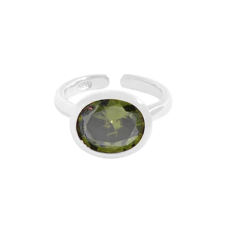 Oval Green Stone Ring in Silver — Sterling silver