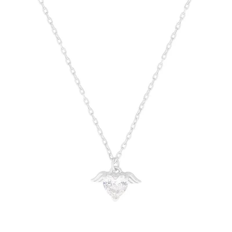 Winged Heart Pendant Necklace in Silver — Sterling silver