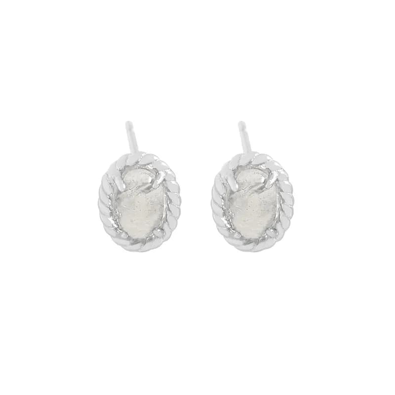 Oval Rope-Edge Stud Earrings in Platinum — Sterling silver