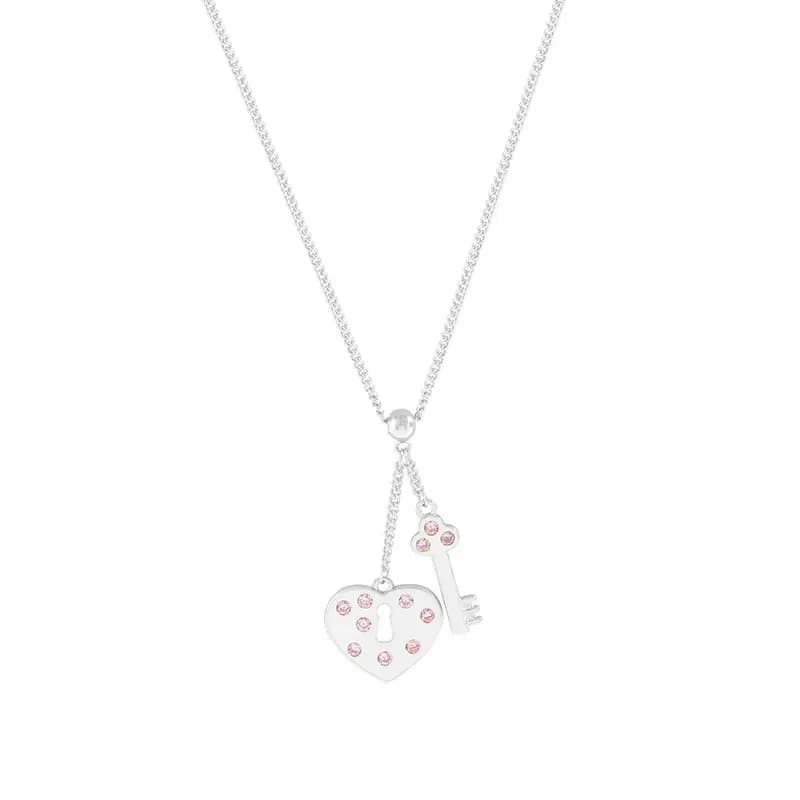 Heart Lock and Key Necklace in Silver — Sterling silver