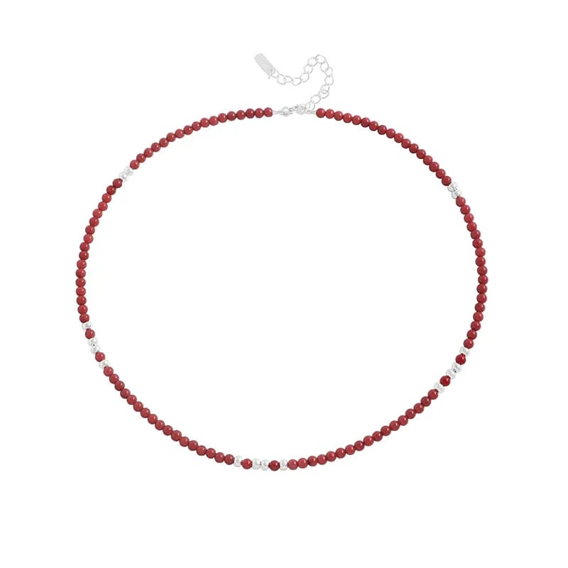 Beaded Red Necklace in Silver — Sterling silver