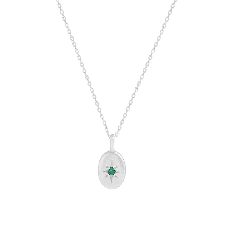 Oval Starburst Pendant Necklace in Platinum — Sterling silver