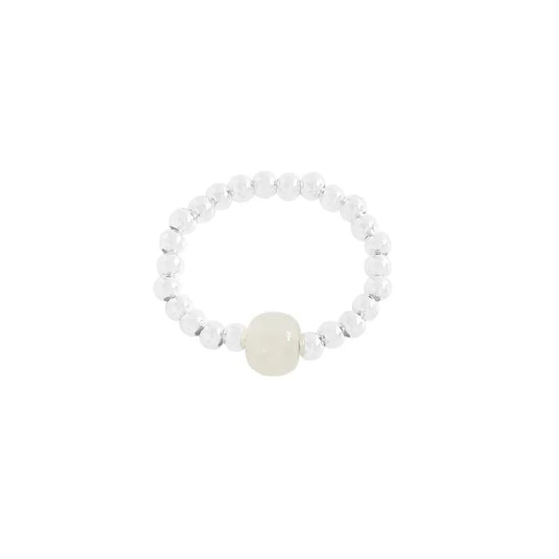 Beaded Ring in Hetian Jade — Sterling silver