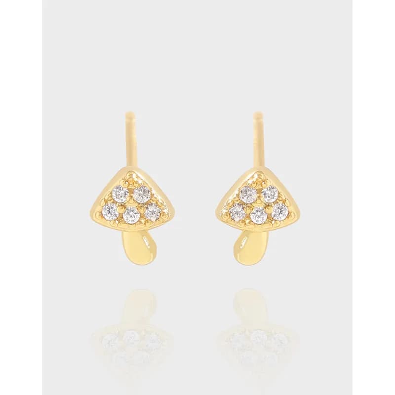 Polished sterling silver triangular pavé earrings with crystal stones and a small curved drop