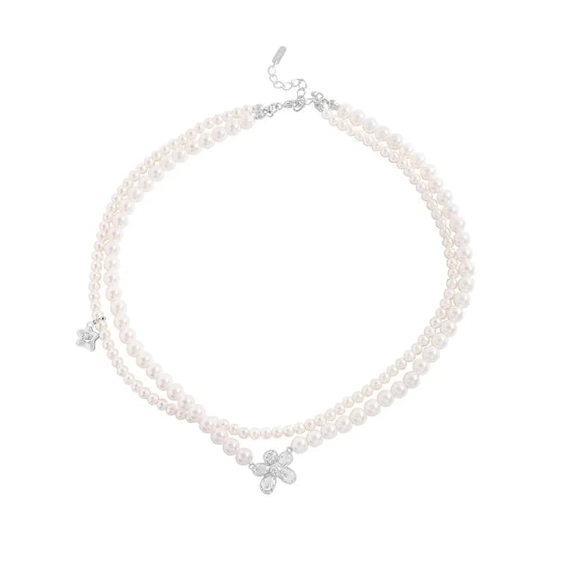 Pearl Flower Pendant Necklace in Platinum — Sterling silver