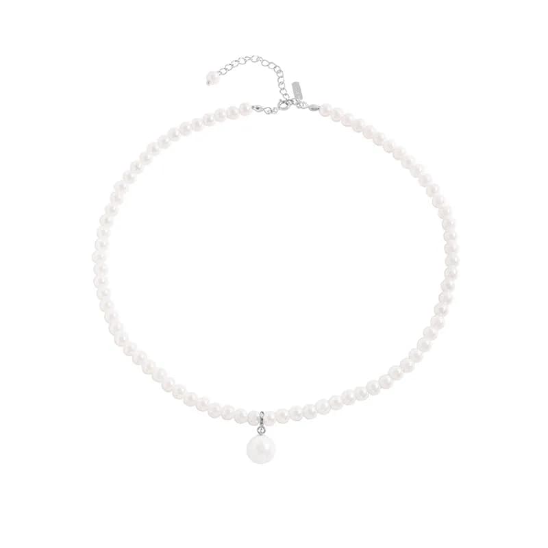 Pearl Beaded Necklace in Platinum — Sterling silver