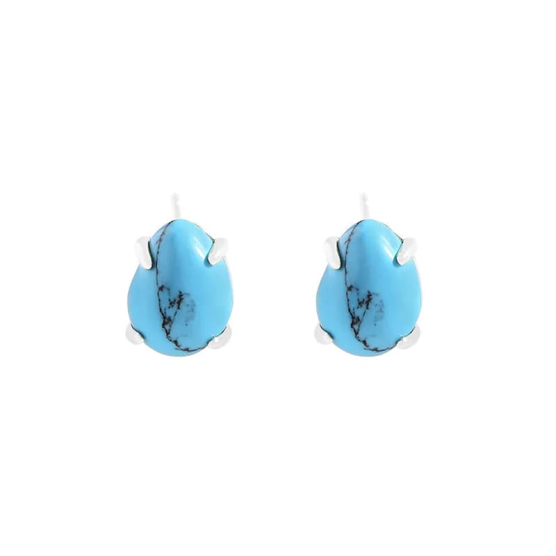 Turquoise Oval Stud Earrings in Silver — Sterling silver