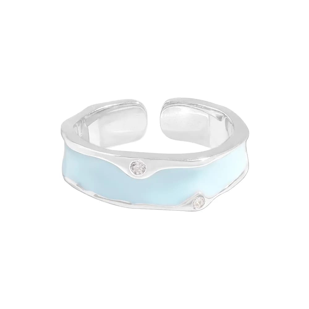 Blue Enamel Wave Ring in Platinum — Sterling silver