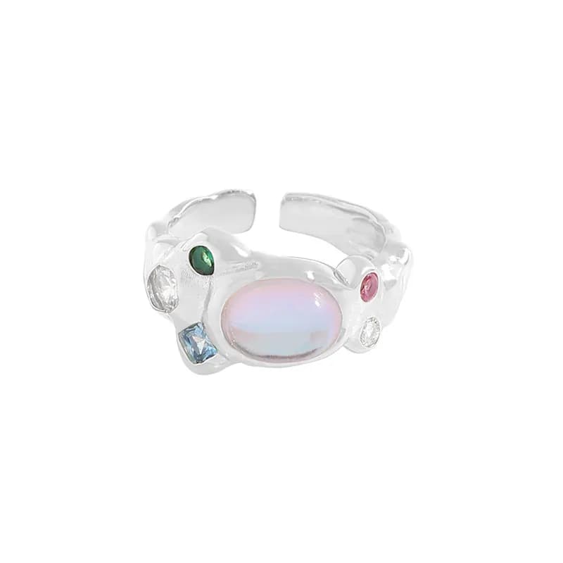 Opal Cabochon Ring in Platinum — Sterling silver