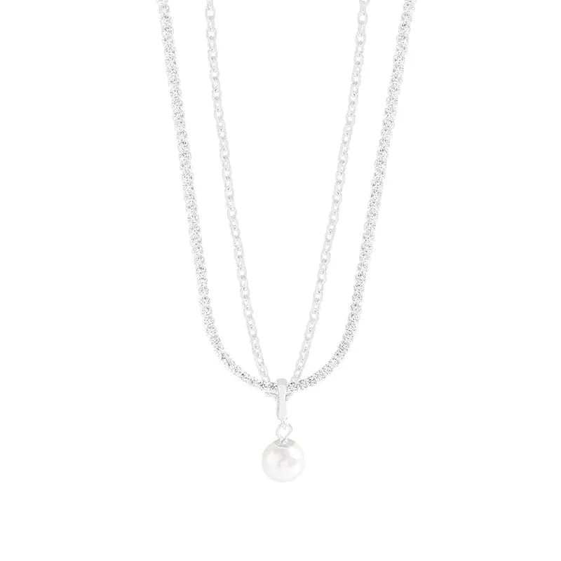 Pavé Chain Pearl Necklace in Silver — Sterling silver