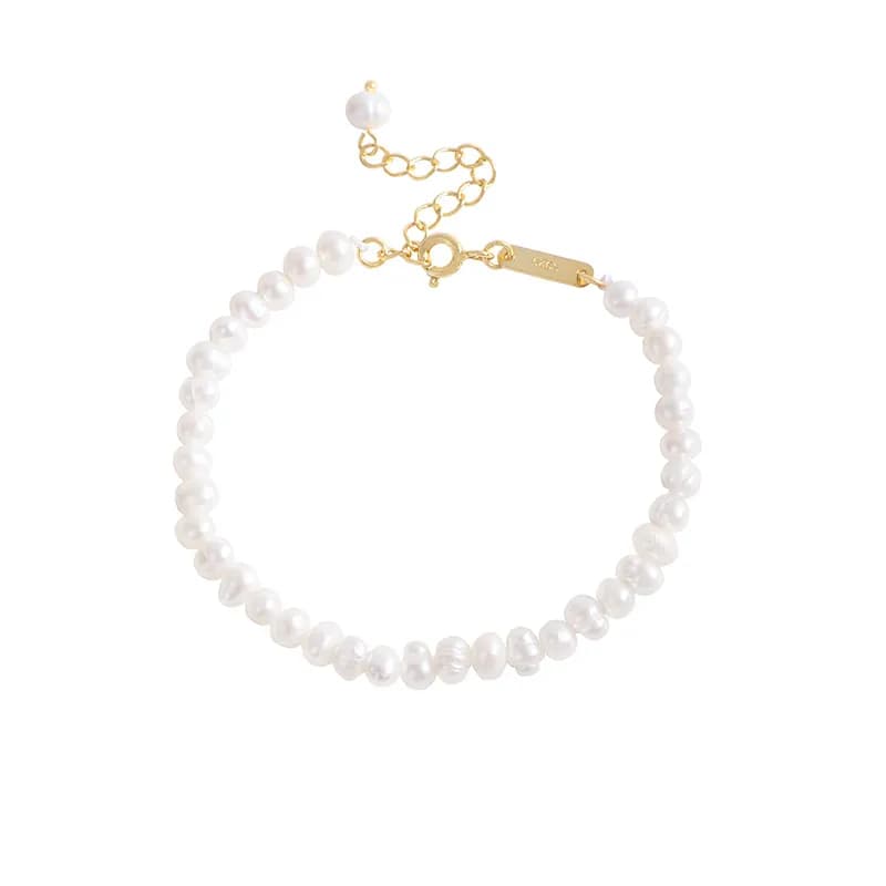 Pearl Bead Chain Bracelet in Gold — Sterling silver