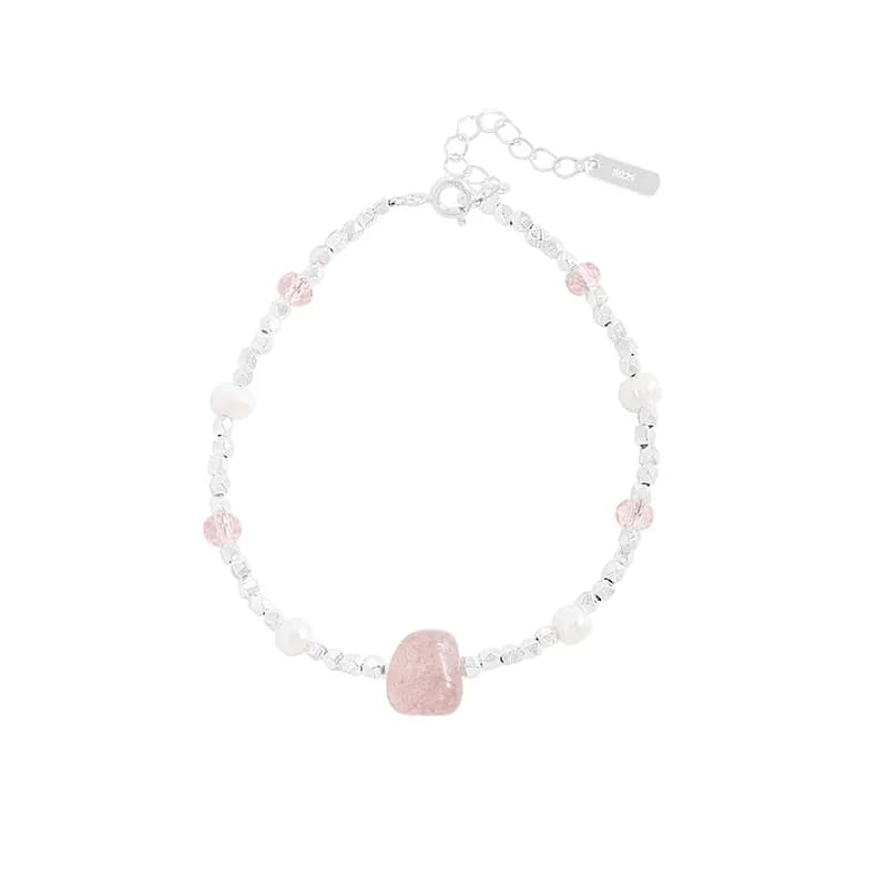 Pink Stone Bead Bracelet in Silver — Sterling silver