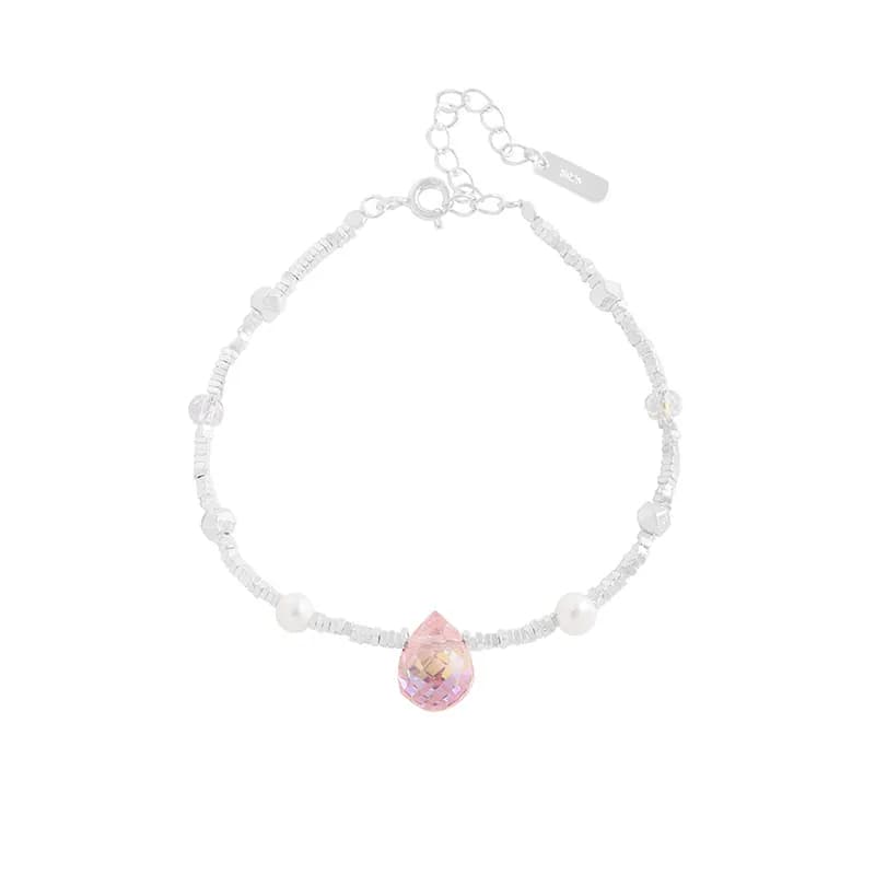 Pink Teardrop Pendant Bracelet in Silver — Sterling silver