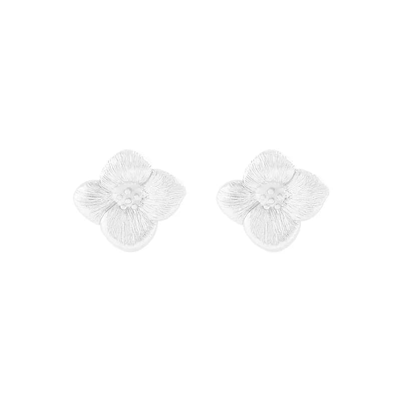 Floral Petal Stud Earrings in Silver — Sterling silver