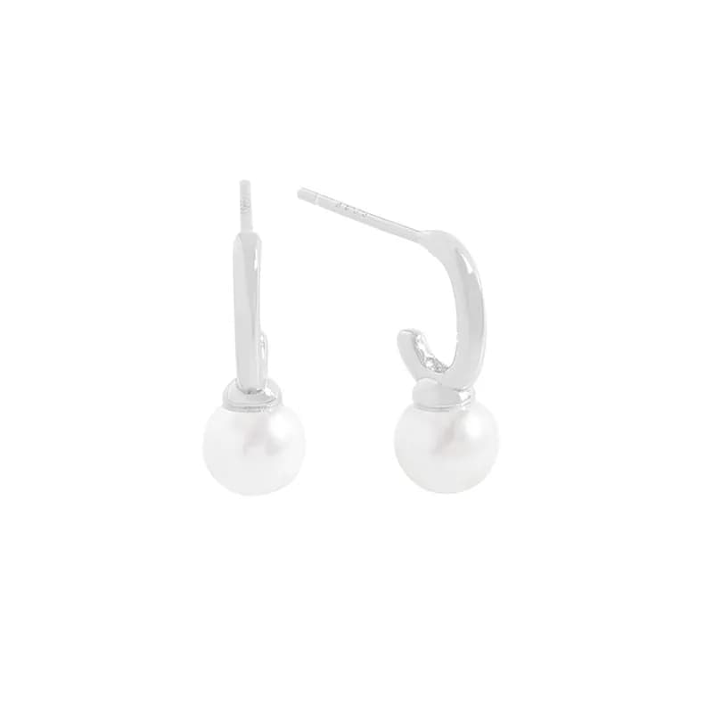 Pearl Drop Hoop Earrings in Platinum — Sterling silver