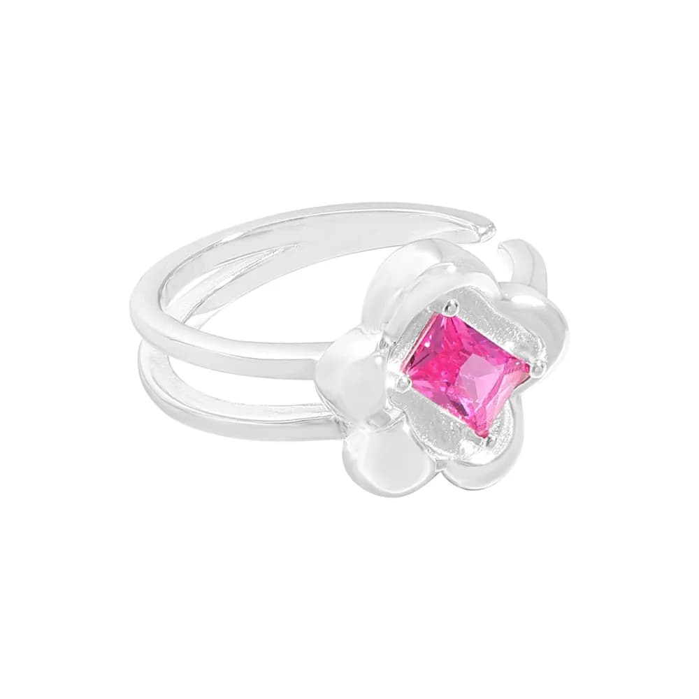 Pink Gemstone Flower Ring in Silver — Sterling silver
