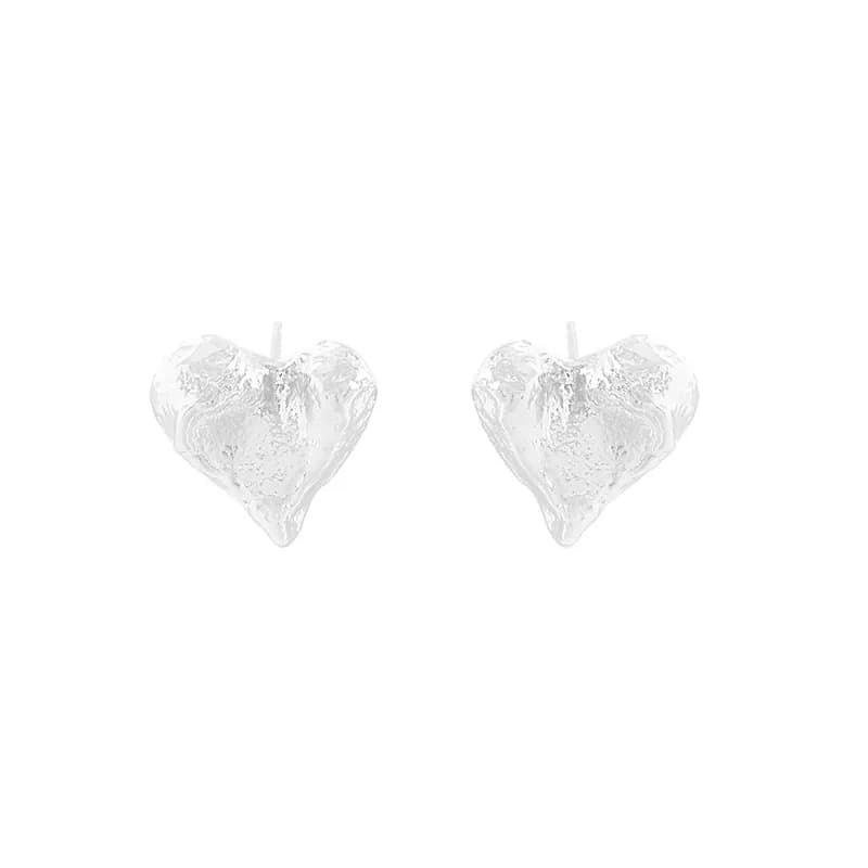 Heart Texture Stud Earrings in Silver — Sterling silver