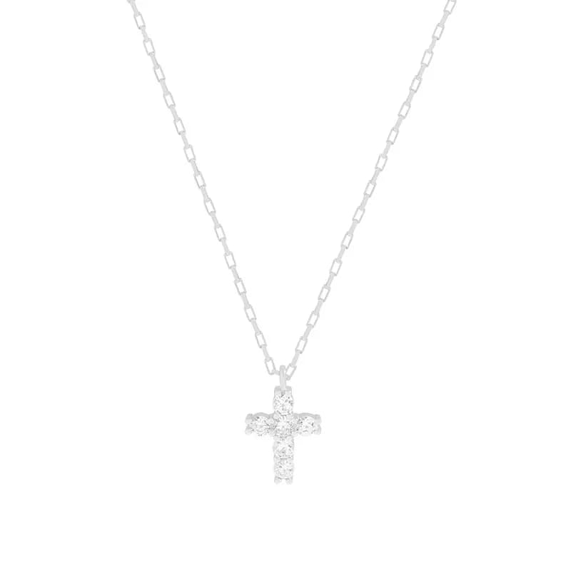 Diamond Cross Pendant Necklace in Platinum — Sterling silver