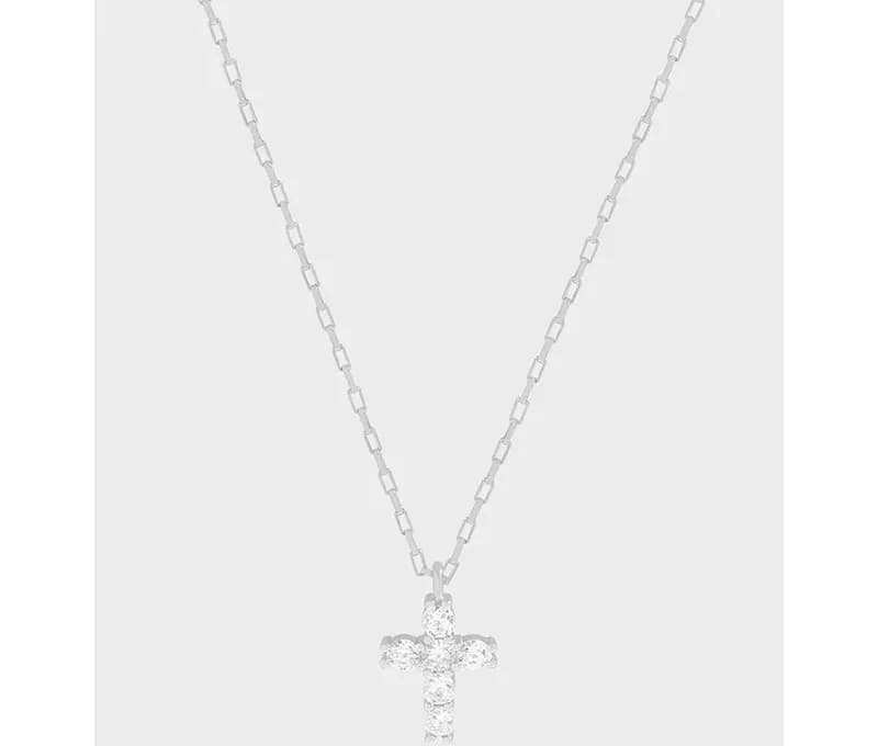Polished sterling silver chain with a pavé-set cross pendant hanging at center