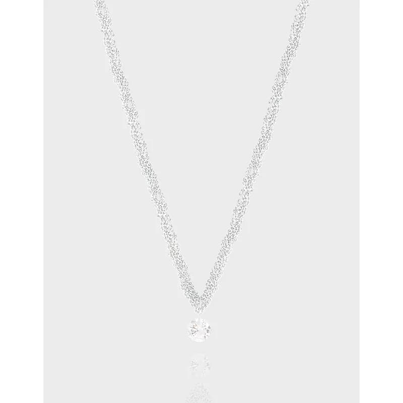 Sterling silver rope chain necklace with a small round crystal pendant centered at the bottom.