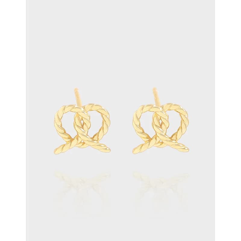 Polished sterling silver rope heart earrings with posts