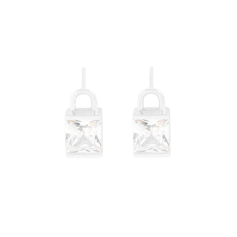 Square Crystal Dangle Earrings in Silver — Sterling silver