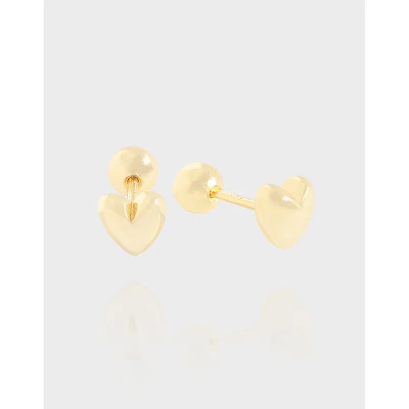 Polished sterling silver heart drop earrings with round stud and hanging heart charm.